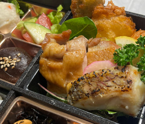 9月〜【秋の和弁当】鯛の西京焼きと栗とさつまいもの炊き込みご飯